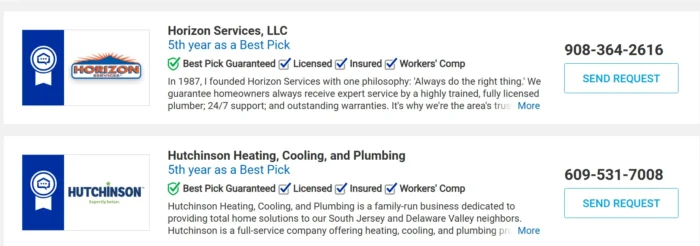 A comparison between two plumbing services.